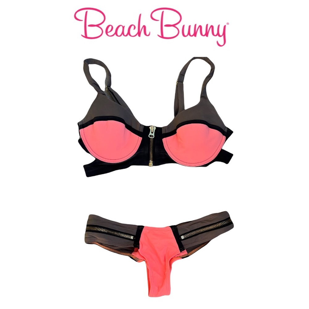 🚨🌸 Beach Bunny 🌸 Bikini 👙 Top Bronze Coral Color Block Swim Bathing Suit XL